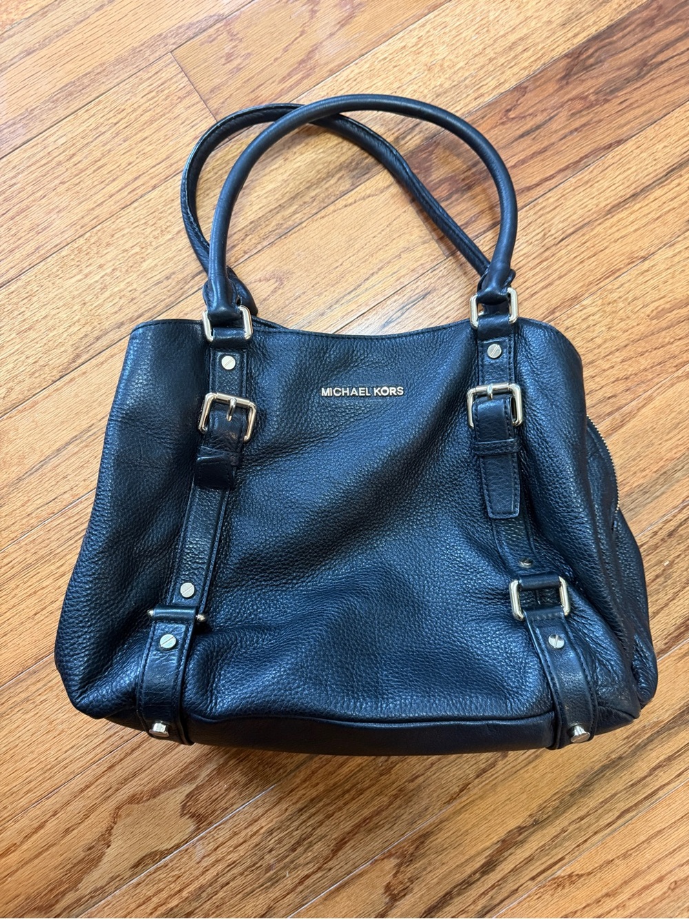 MICHAEL Michael Kors Black Riley Large Pebbled Leather Satchel Bag